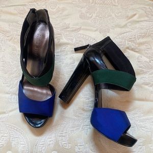 Nine West Sexy satin & suede high heeled back-zip sandal